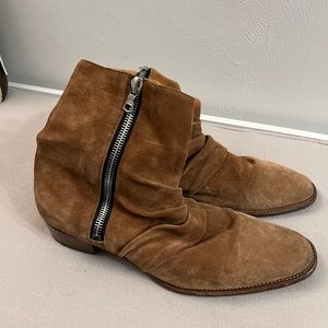 Men's Brown Skinny Stack Ruched Suede Boots size 44